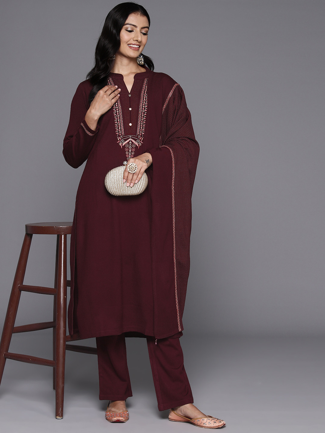 

Libas Women Ethnic Motifs Yoke Design Regular Kurta with Palazzos & With Dupatta, Maroon