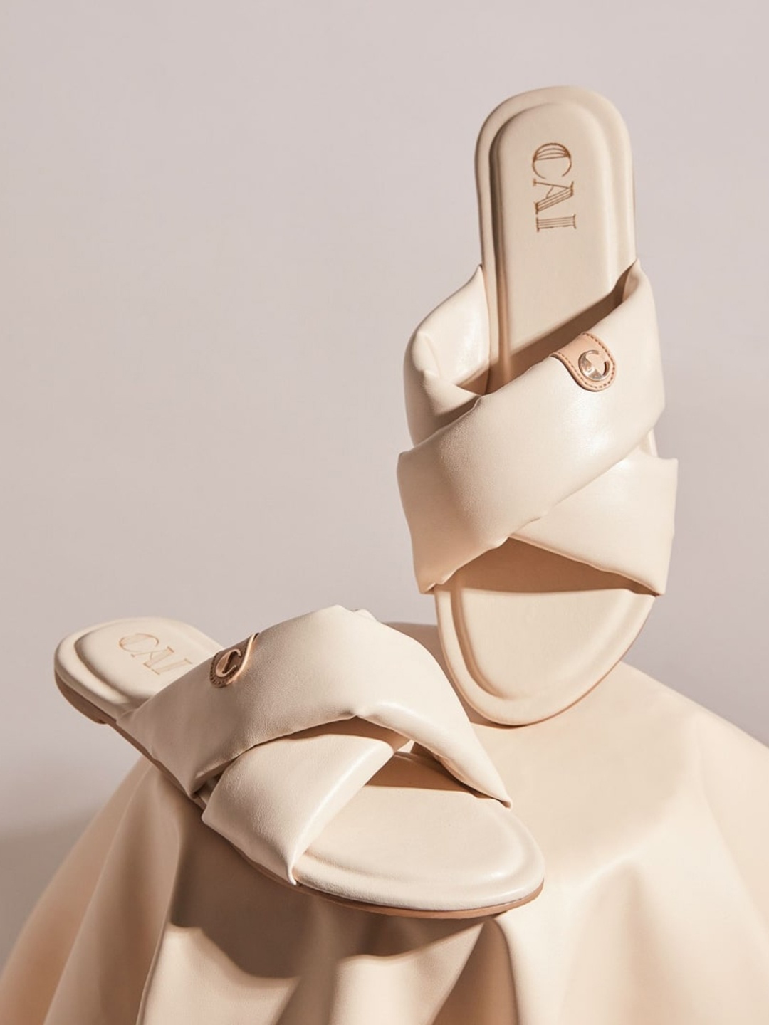 

CAI Cross Strap Open Toe Flats, Beige