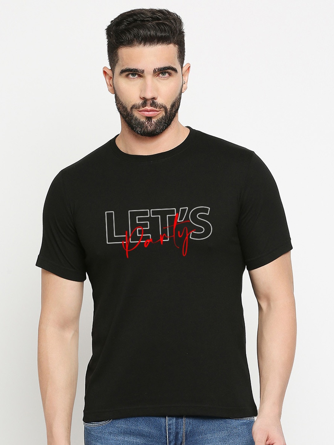 

MOD ECRU Typography Printed Cotton T-shirt, Black