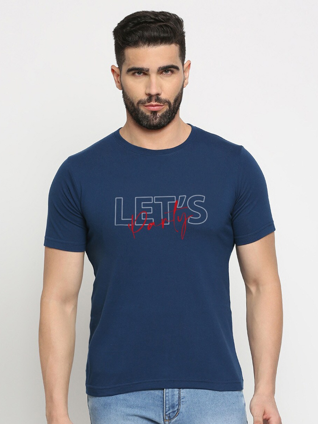 

MOD ECRU Typography Printed Cotton T-shirt, Blue
