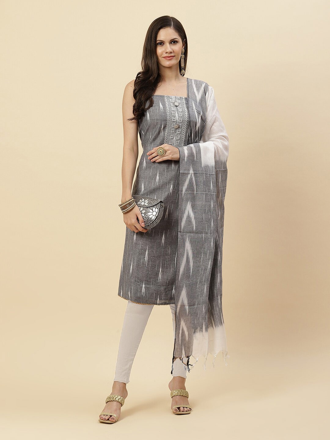 

Meena Bazaar Printed Pure Cotton Unstitched Dress Material, Grey