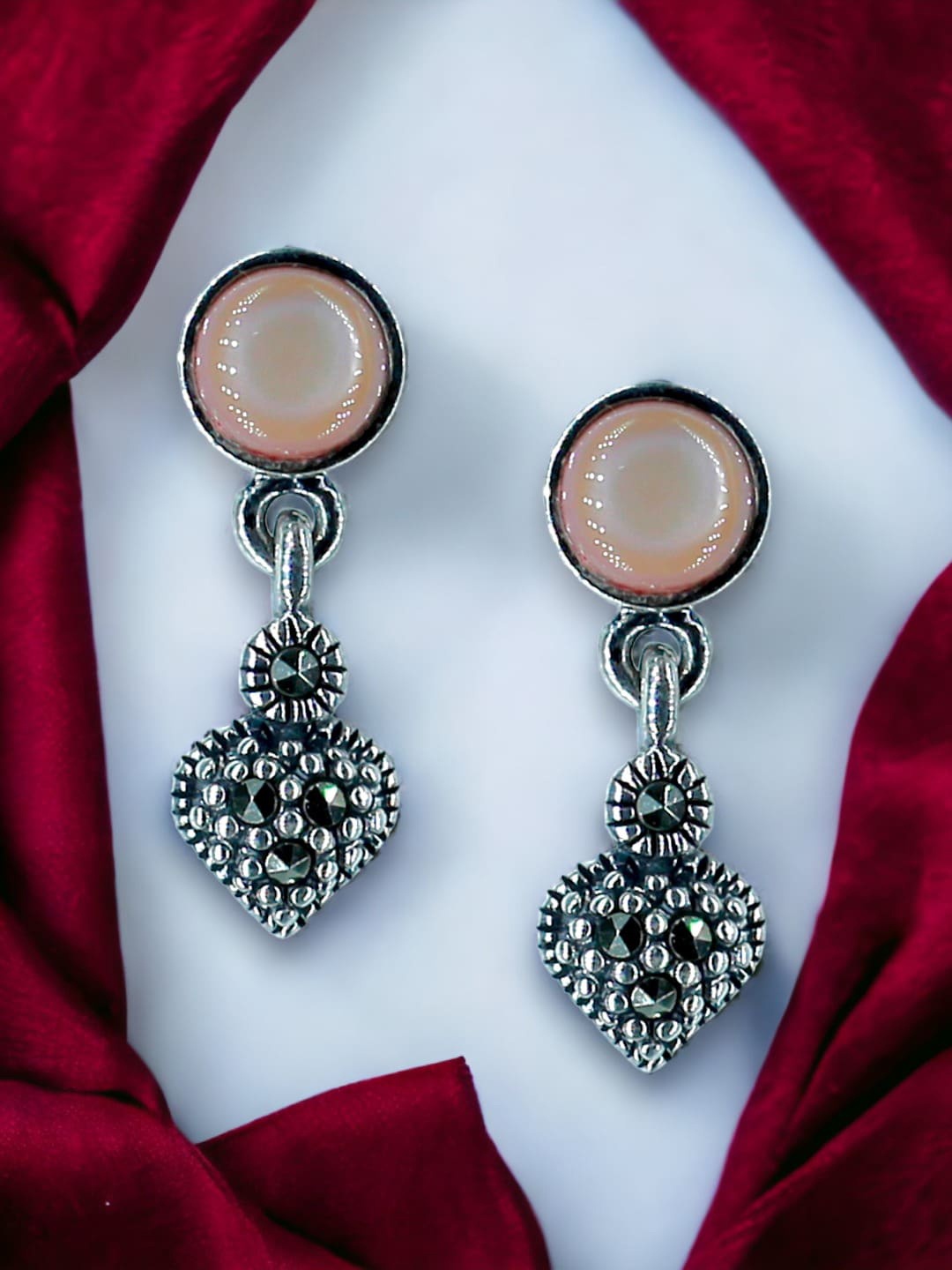 

Taraash Sterling Silver Contemporary Drop Earrings, Peach