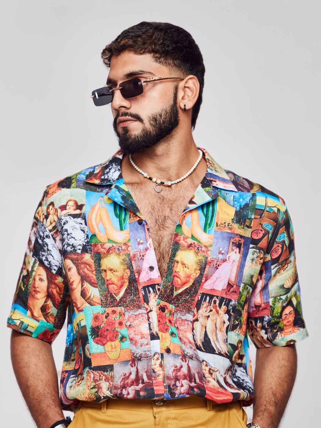 

ADDY'S for men Comfort Graphic Printed Linen Casual Shirt, Blue