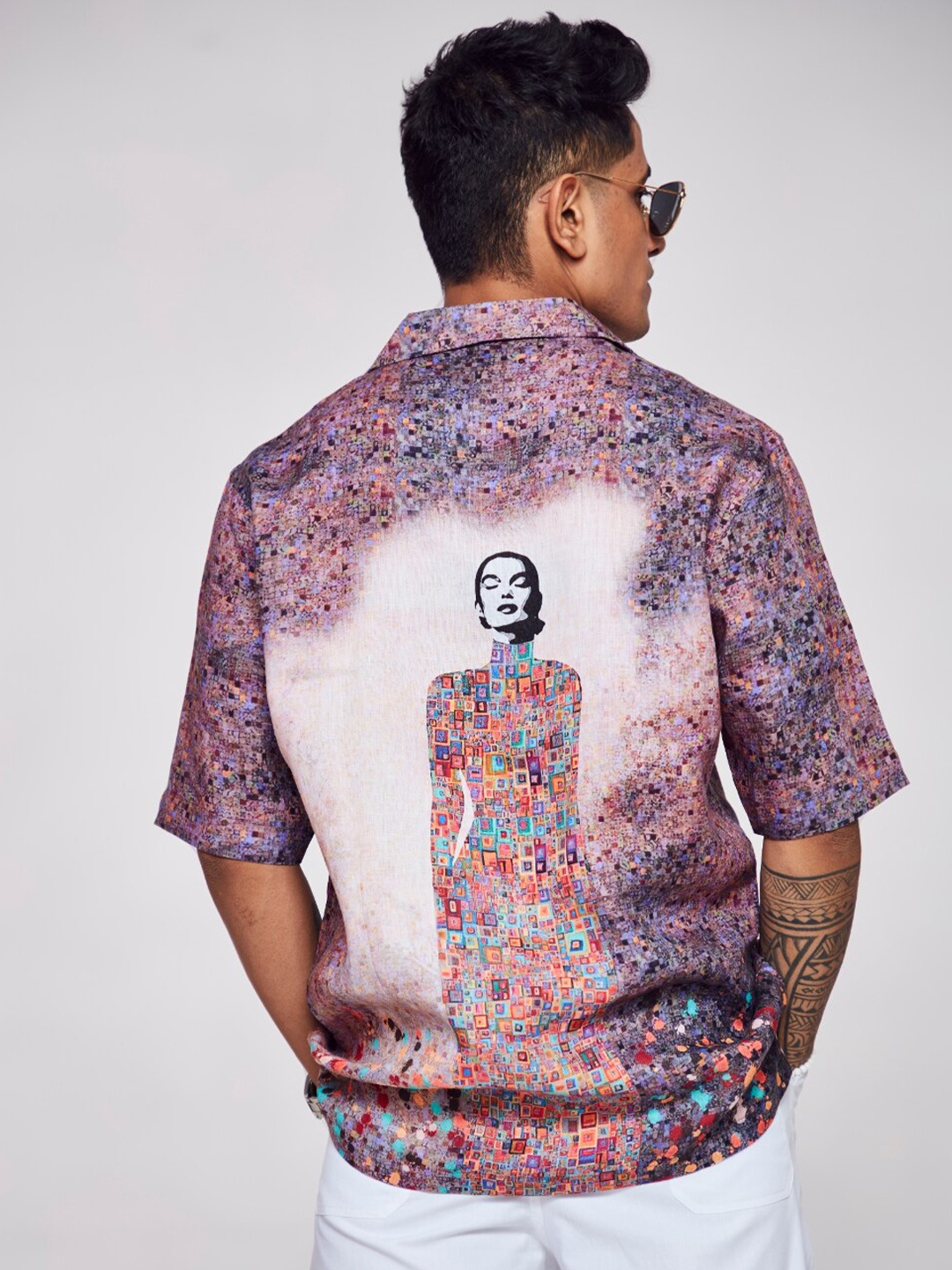 

ADDY'S for men Comfort Graphic Printed Satin Casual Shirt, Violet
