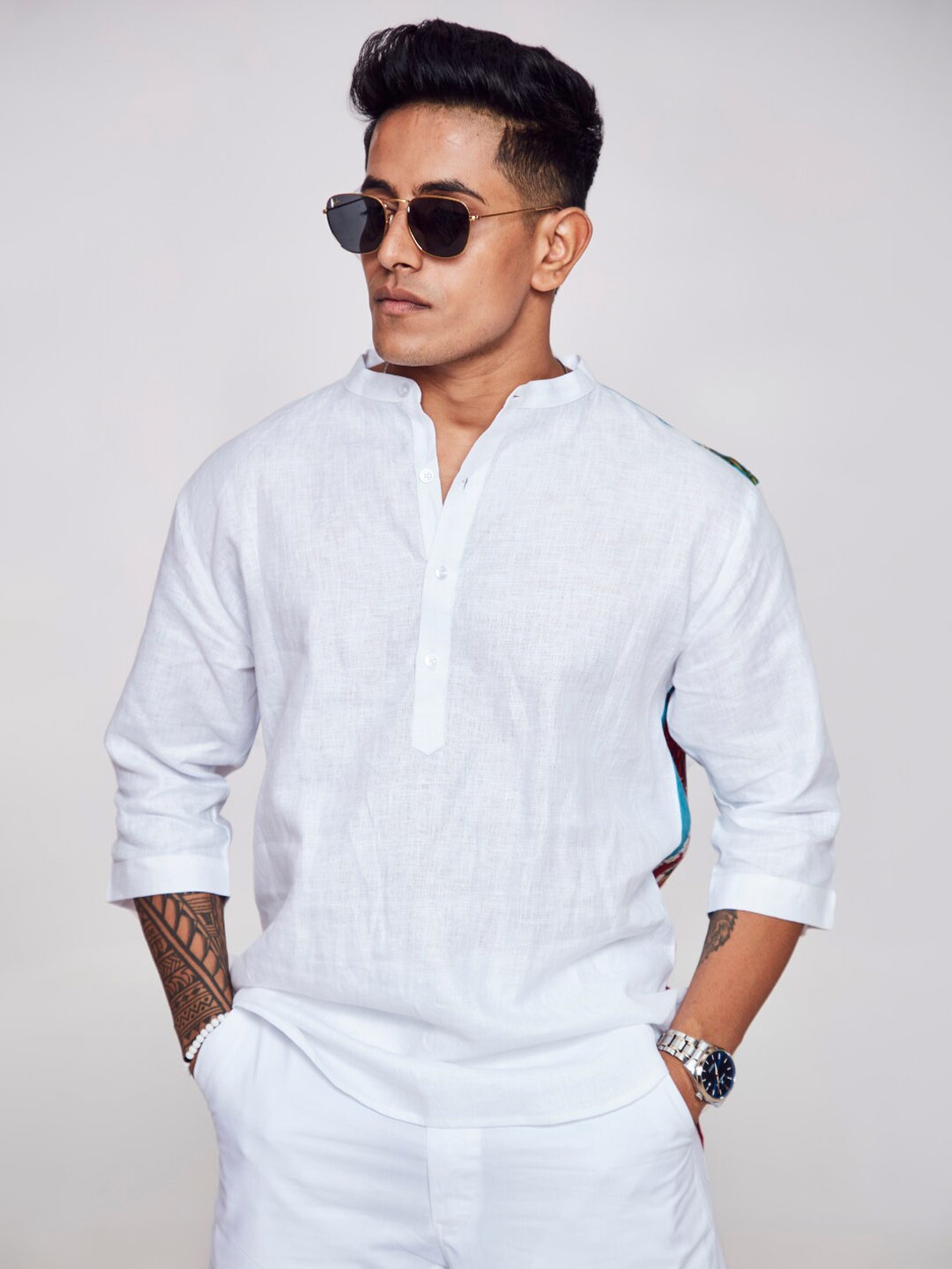 

ADDY'S for men Comfort Floral Printed Linen Casual Shirt, White