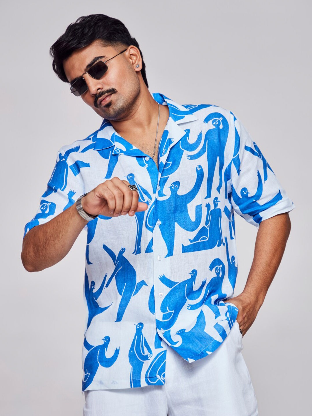 

ADDY'S for men Comfort Abstract Printed Linen Casual Shirt, White