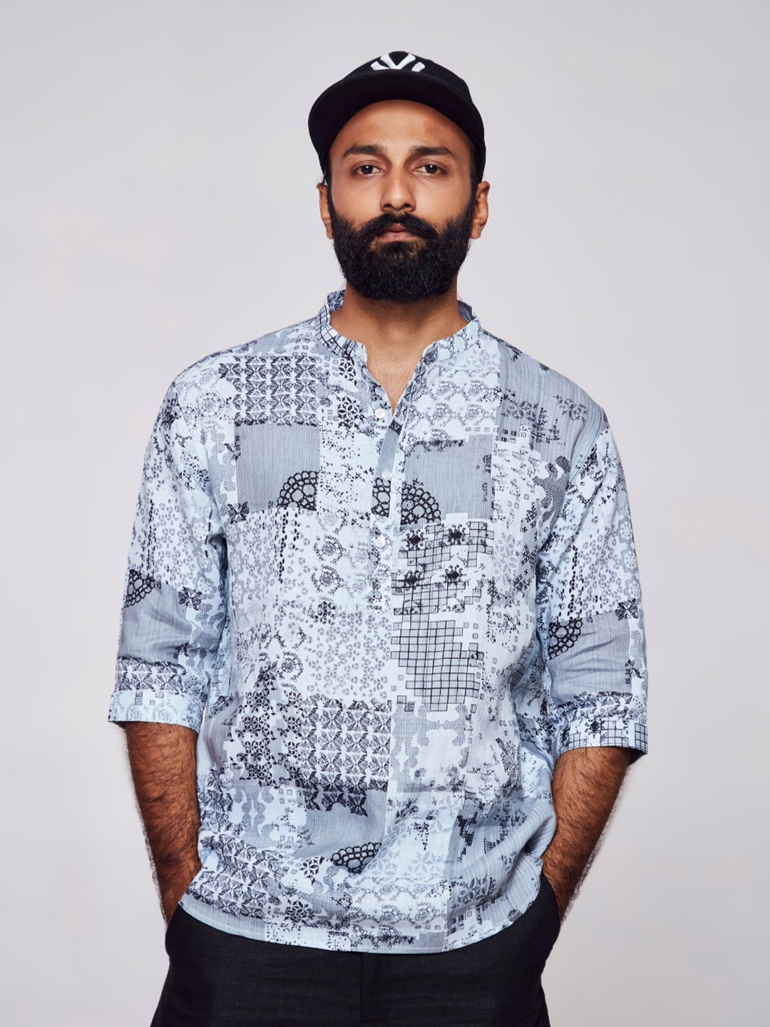 

ADDY'S for men Comfort Abstract Printed Linen Casual Shirt, Grey