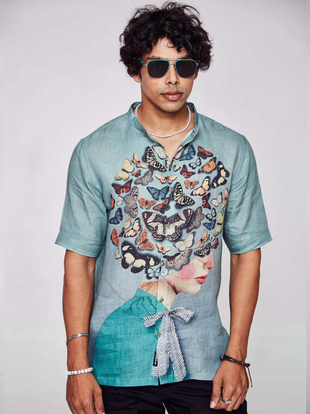 

ADDY'S for men Comfort Floral Printed Linen Casual Shirt, Sea green