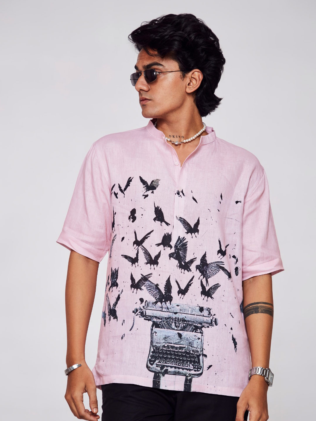 

ADDY'S for men Comfort Conversational Printed Linen Casual Shirt, Pink