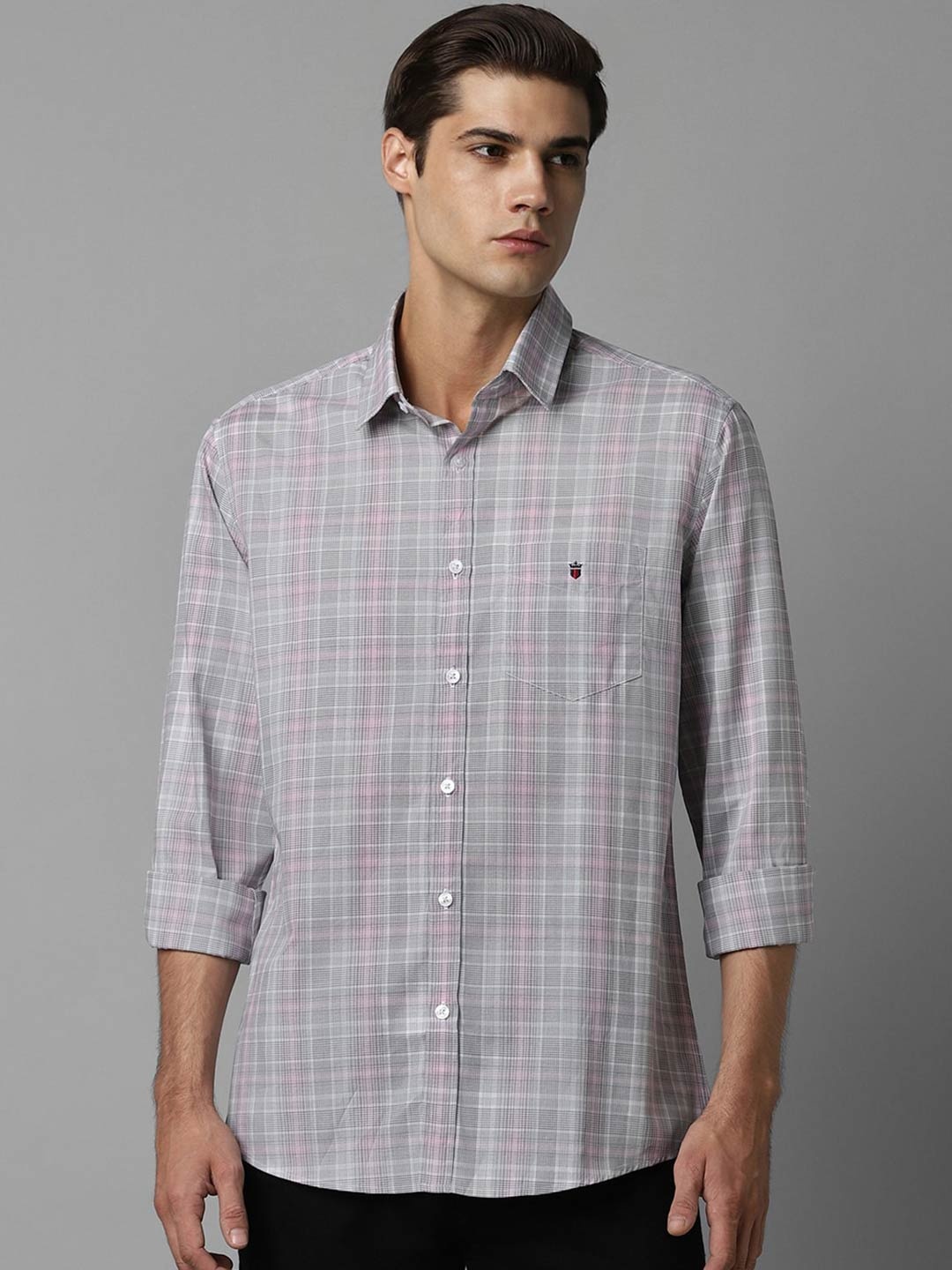

Louis Philippe Sport Slim Fit Tartan Checked Pure Cotton Casual Shirt, Grey