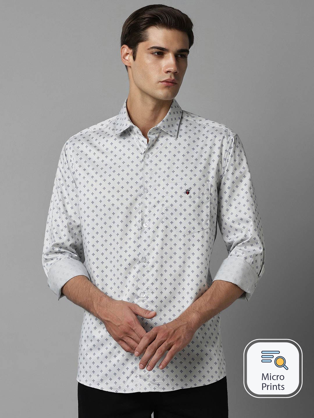 

Louis Philippe Sport Micro Ditsy Printed Slim Fit Pure Cotton Casual Shirt, Grey