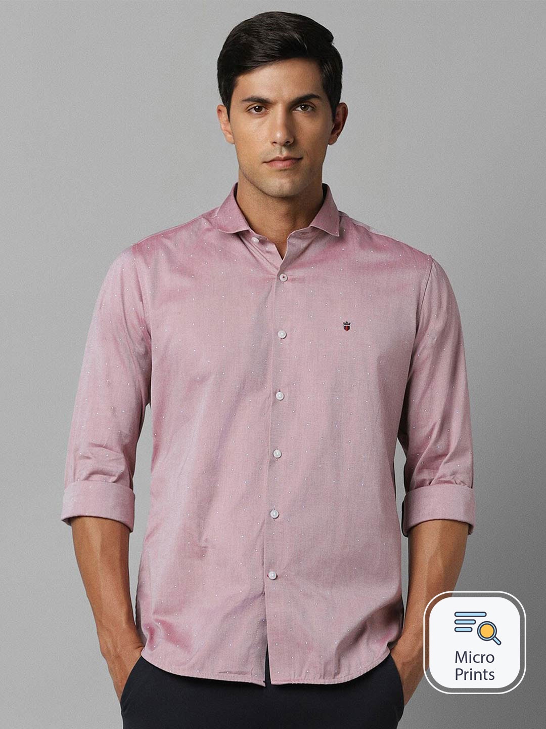

Louis Philippe Sport Micro Ditsy Printed Slim Fit Cotton Casual Shirt, Pink