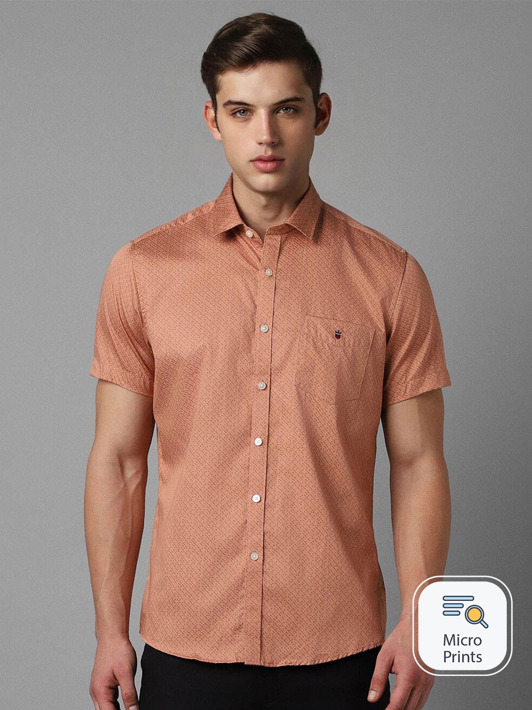 

Louis Philippe Sport Micro Ditsy Printed Slim Fit Cotton Casual Shirt, Orange