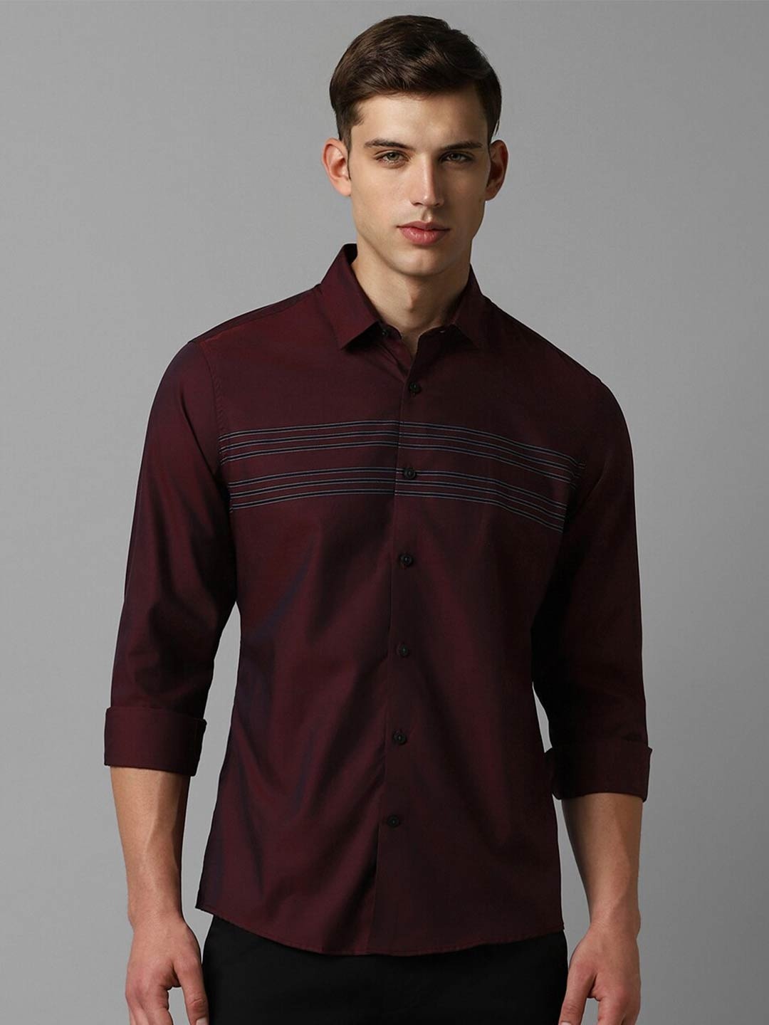 

Louis Philippe Sport Slim Fit Horizontal Stripes Cotton Casual Shirt, Maroon