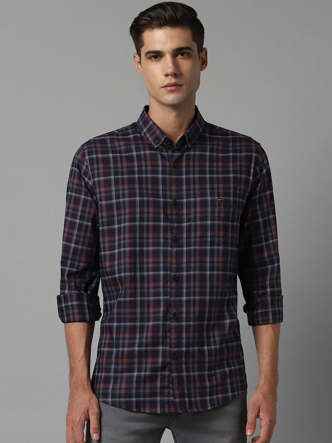 

Louis Philippe Sport Tartan Checked Slim Fit Casual Shirt, Navy blue
