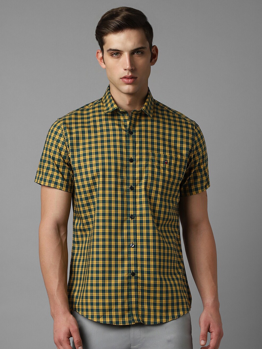 

Louis Philippe Sport Slim Fit Gingham Checked Pure Cotton Casual Shirt, Yellow
