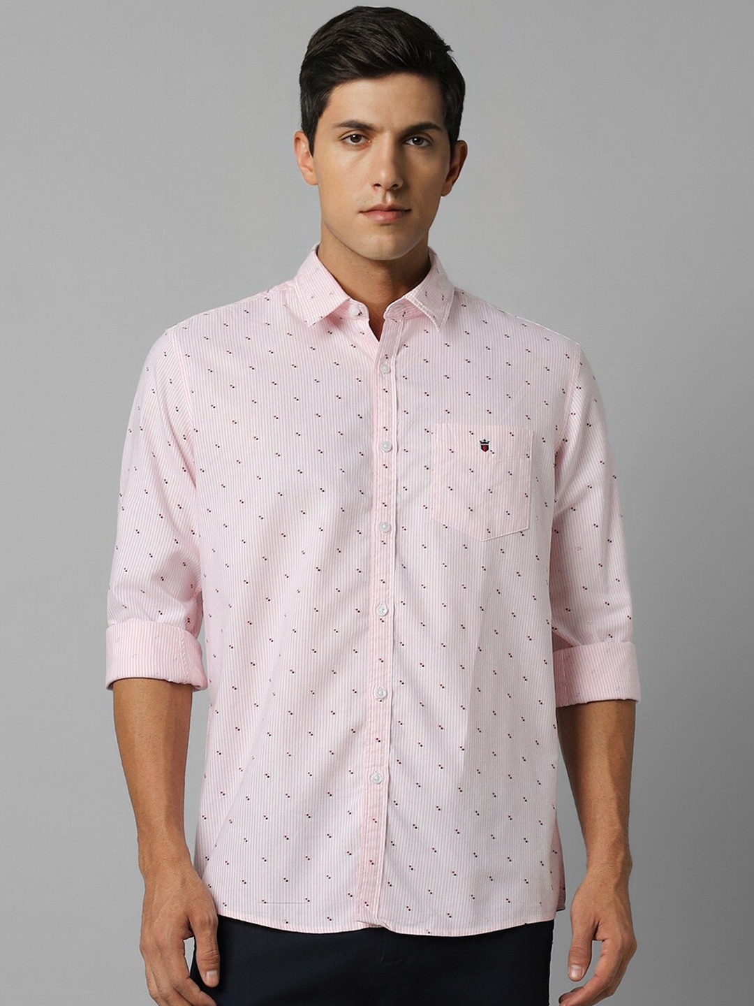 

Louis Philippe Sport Slim Fit Micro Disty Spread Collar Pocket Cotton Casual Shirt, Pink