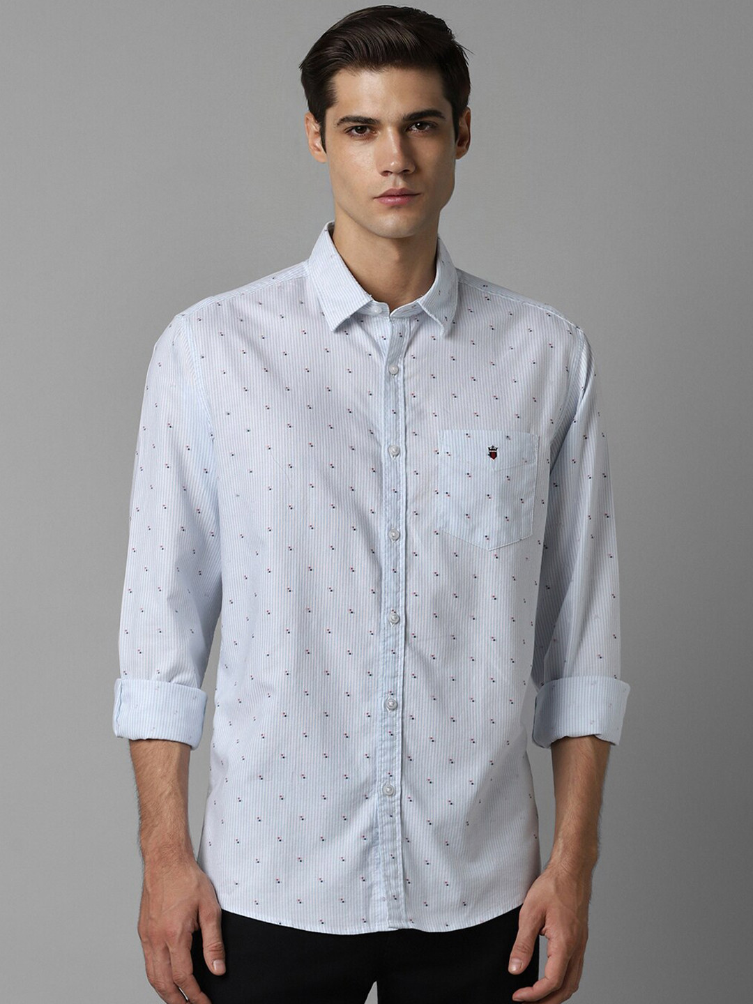 

Louis Philippe Sport Slim Fit Micro Ditsy Printed Cotton Casual Shirt, Blue