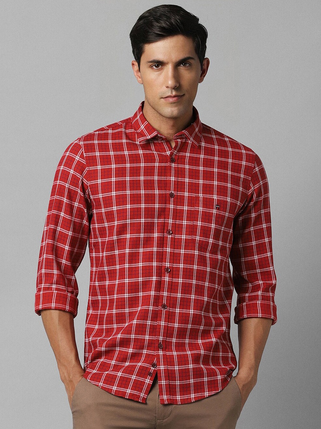 

Louis Philippe Sport Checked Slim Fit Opaque Cotton Casual Shirt, Red