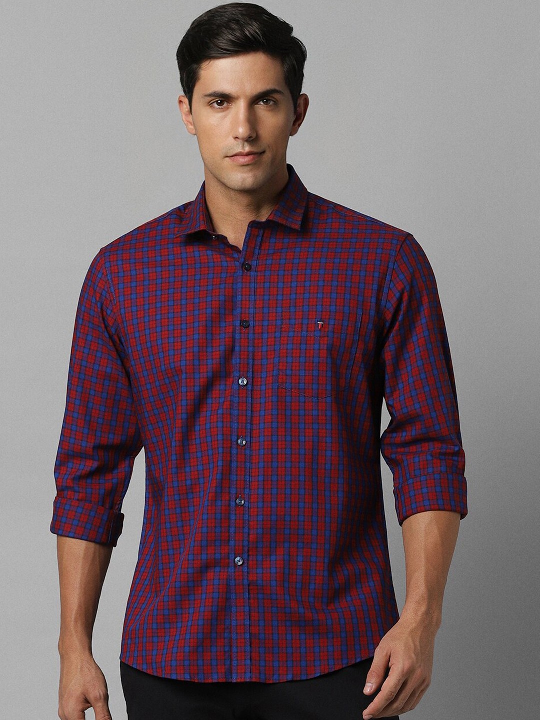 

Louis Philippe Sport Slim Fit Checked Spread Collar Pure Cotton Casual Shirt, Blue