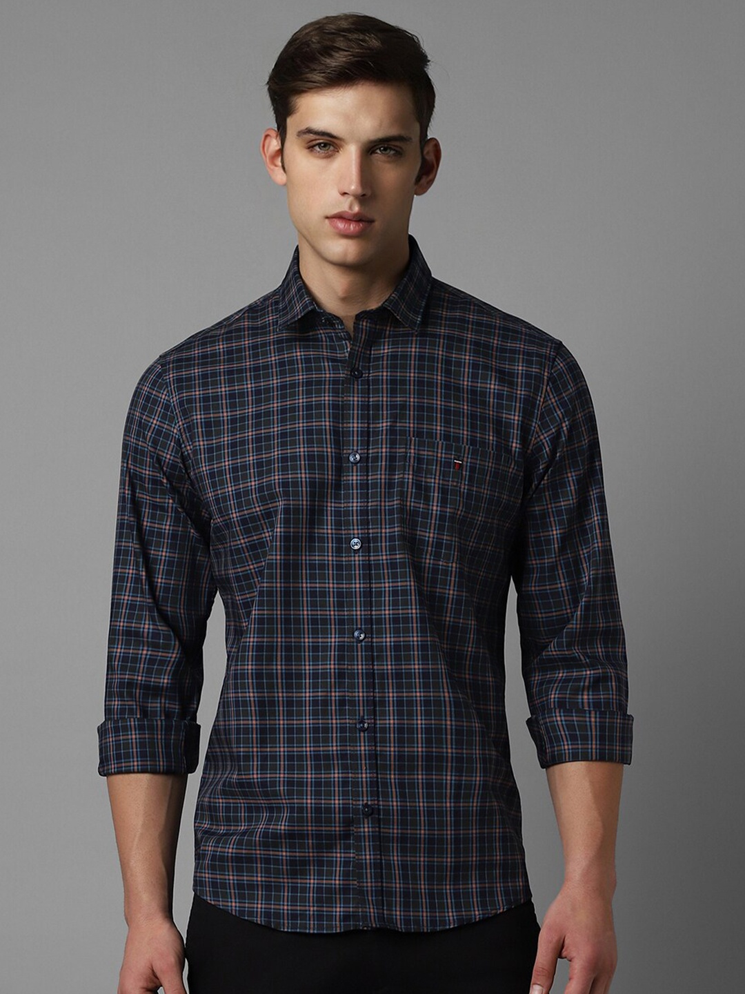 

Louis Philippe Sport Checked Slim Fit Pure Cotton Casual Shirt, Navy blue