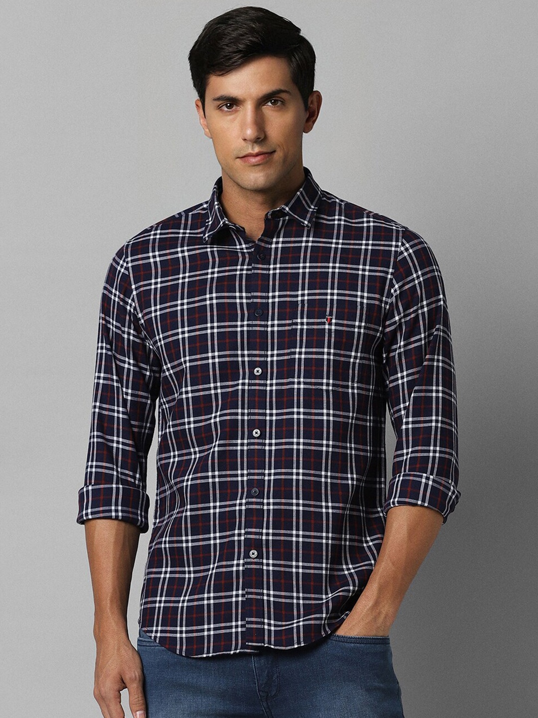

Louis Philippe Sport Slim Fit Tartan Checks Cotton Casual Shirt, Navy blue