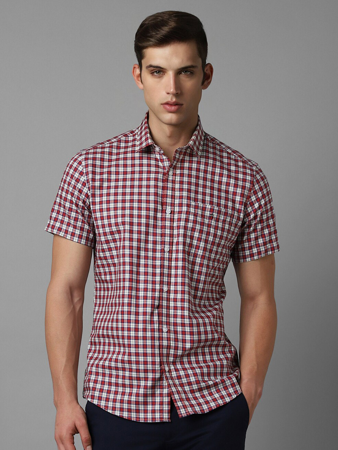 

Louis Philippe Sport Slim Fit Gingham Checked Pure Cotton Casual Shirt, Red