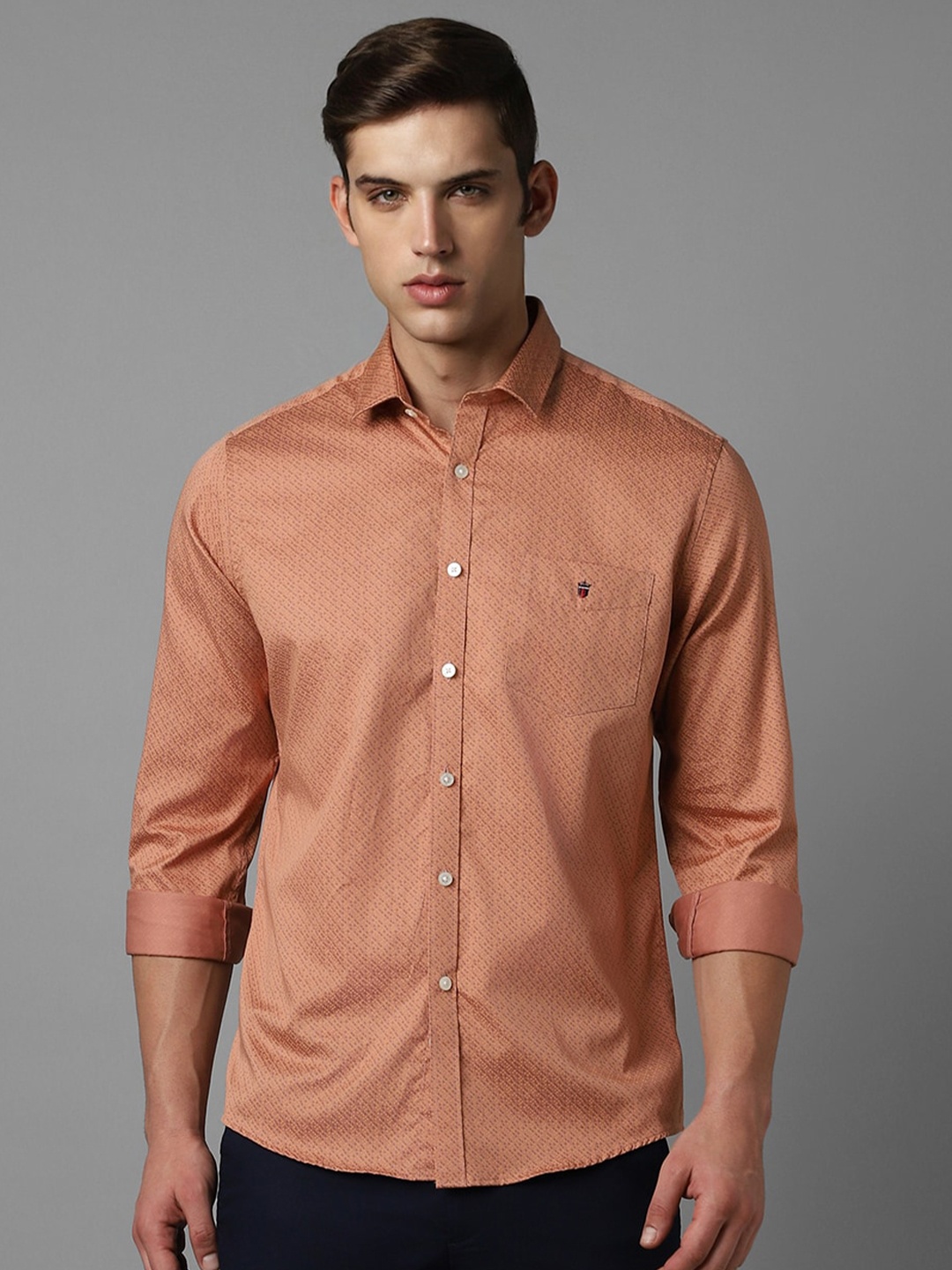 

Louis Philippe Sport Slim Fit Spread Collar Pure Cotton Casual Shirt, Orange