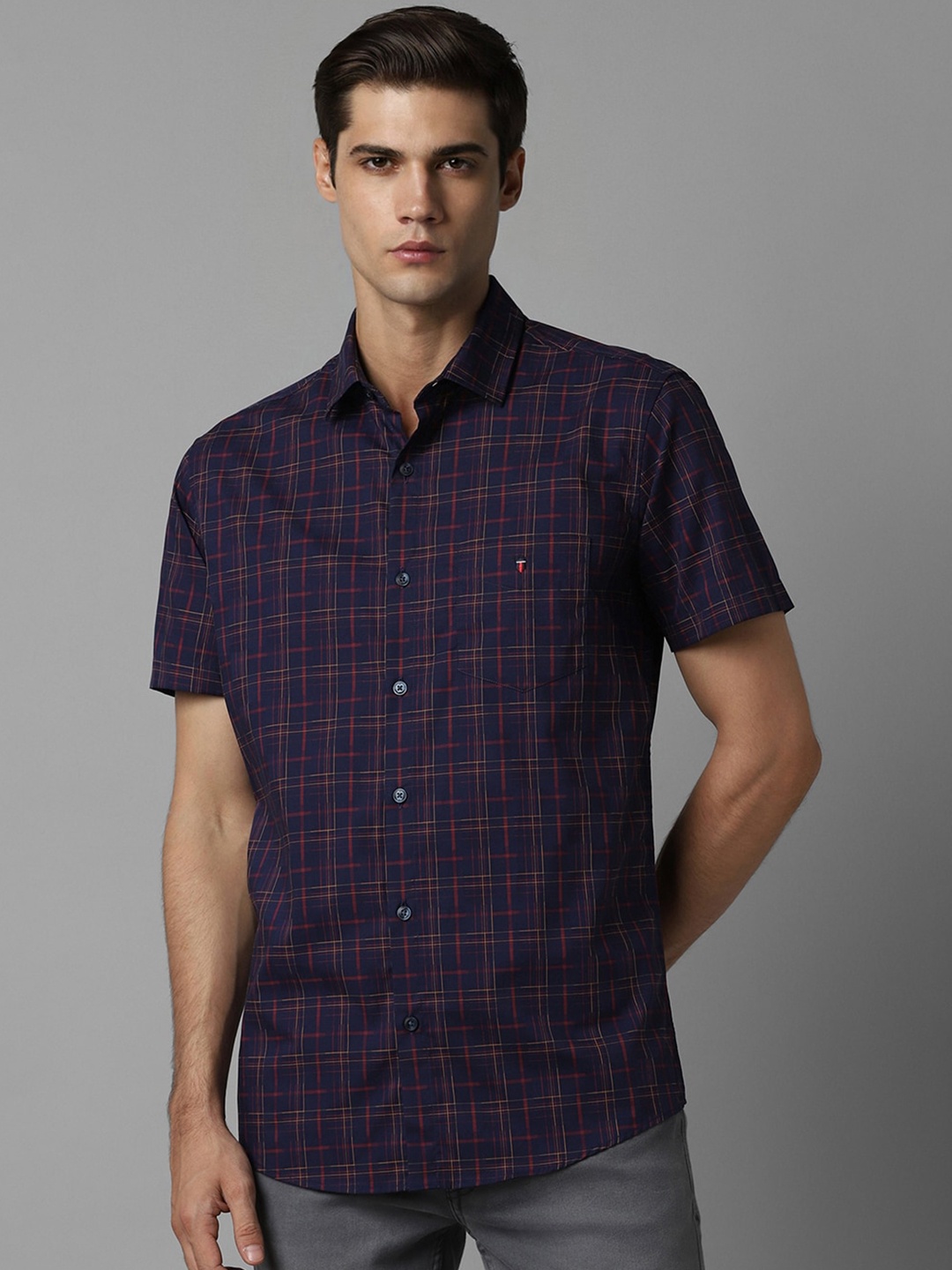 

Louis Philippe Sport Slim Fit Tartan Checks Cotton Casual Shirt, Navy blue