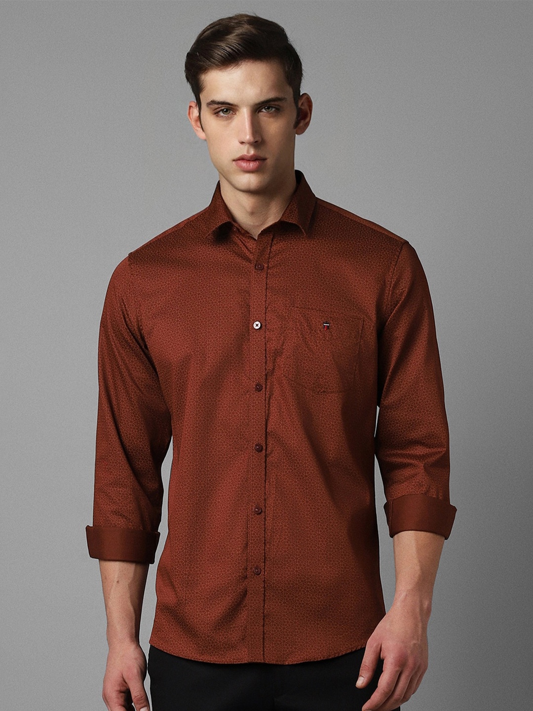 

Louis Philippe Sport Slim Fit Spread Collar Pure Cotton Casual Shirt, Brown