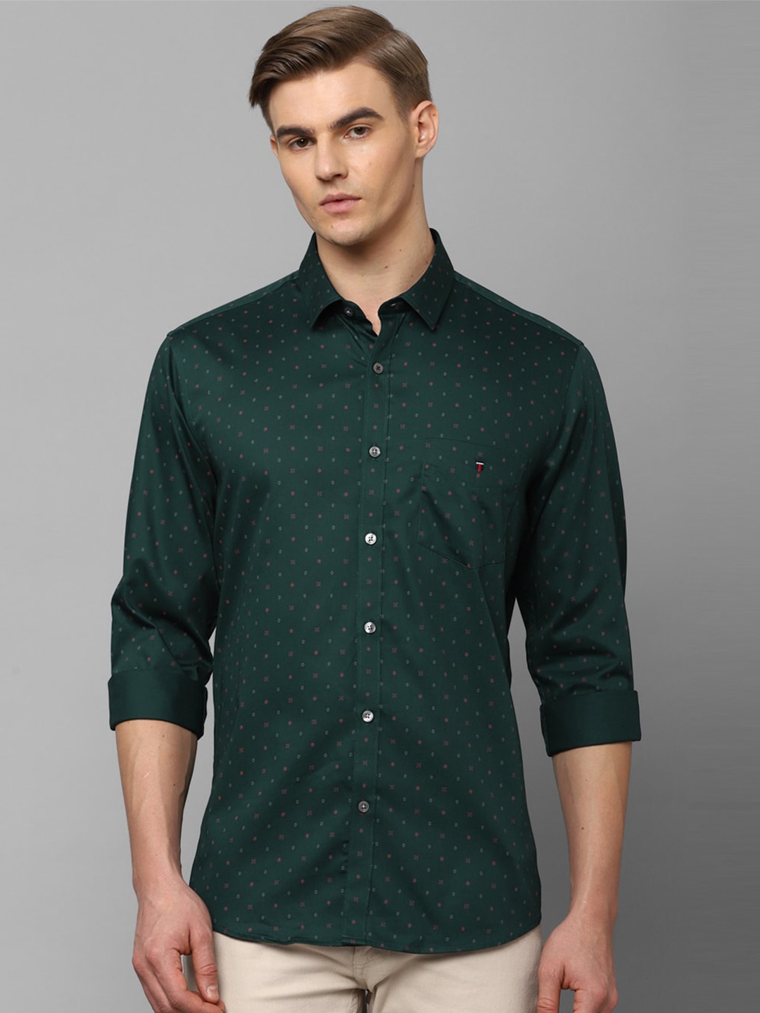 

Louis Philippe Sport Slim Fit Micro Ditsy Printed Pure Cotton Casual Shirt, Green