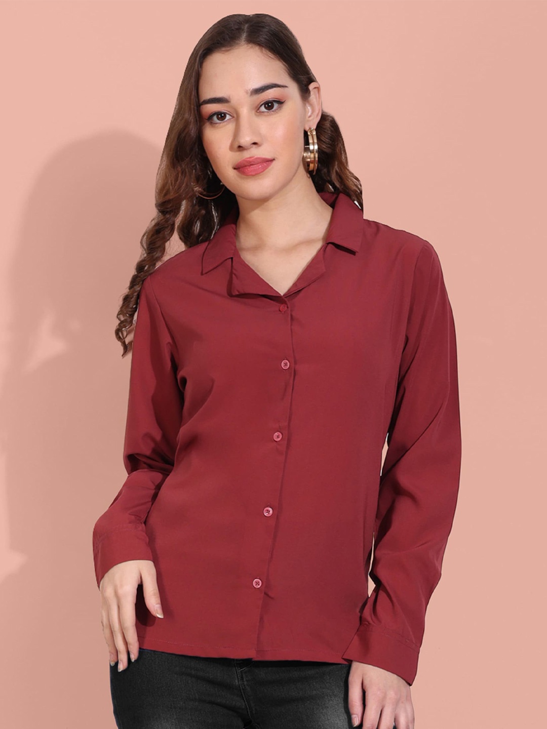 

FITHUB Smart Cuban Collar Twill Casual Shirt, Maroon