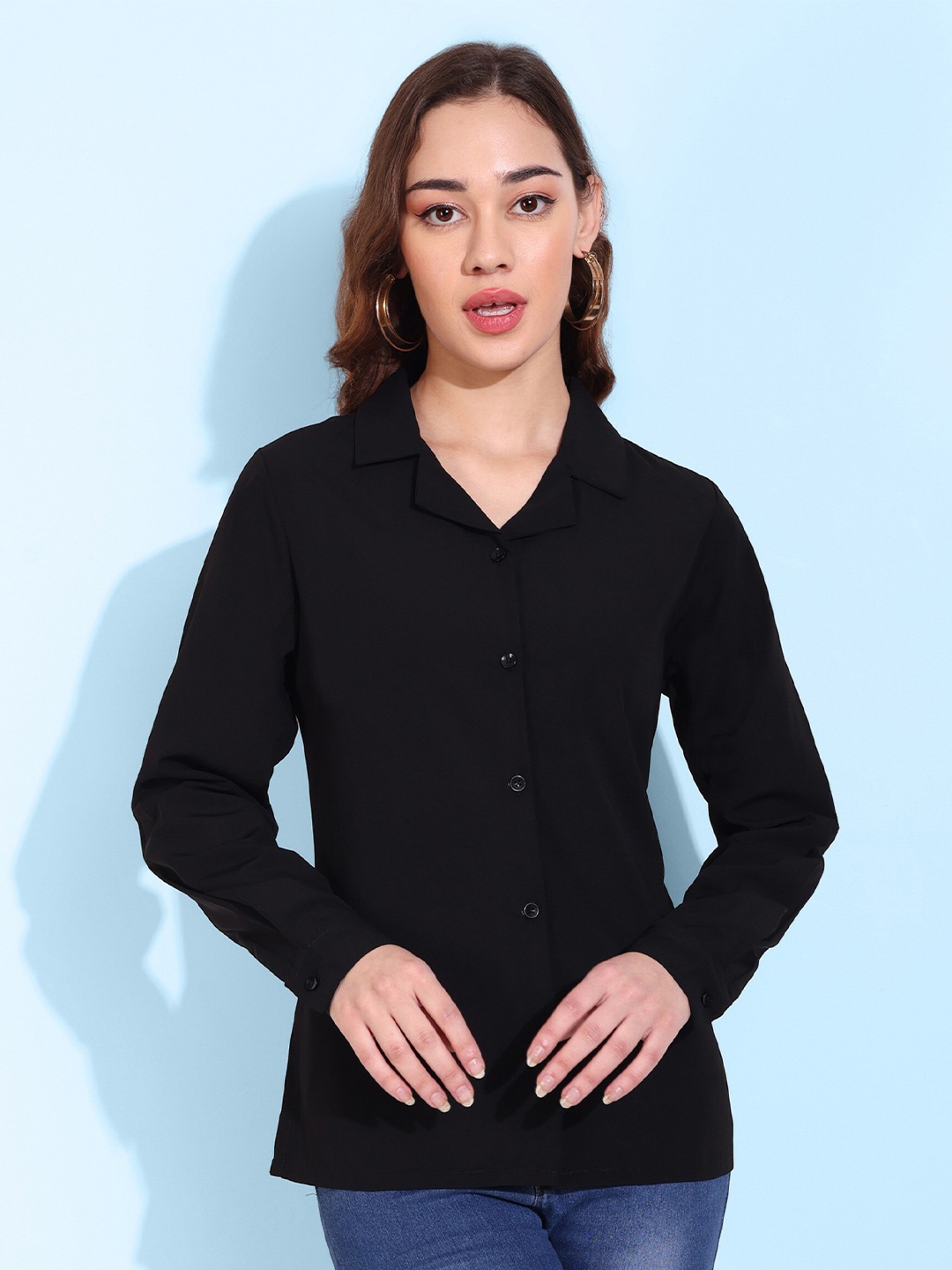 

FITHUB Smart Cuban Collar Twill Casual Shirt, Black