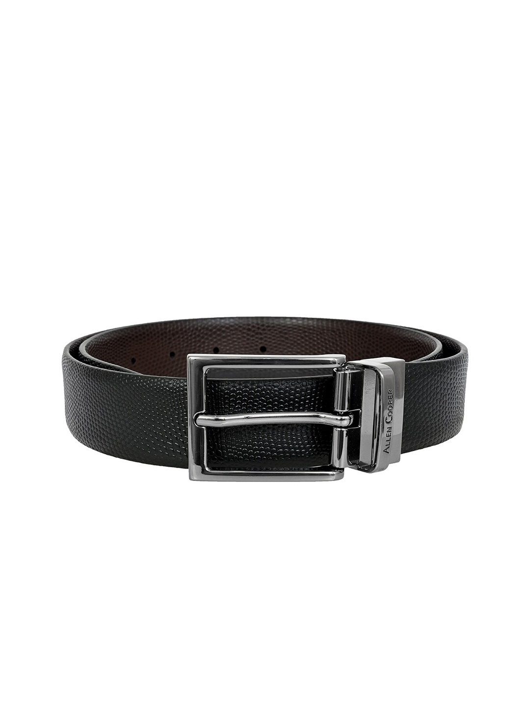 

Allen Cooper Men Textured Leather Reversible Formal Belt, Black