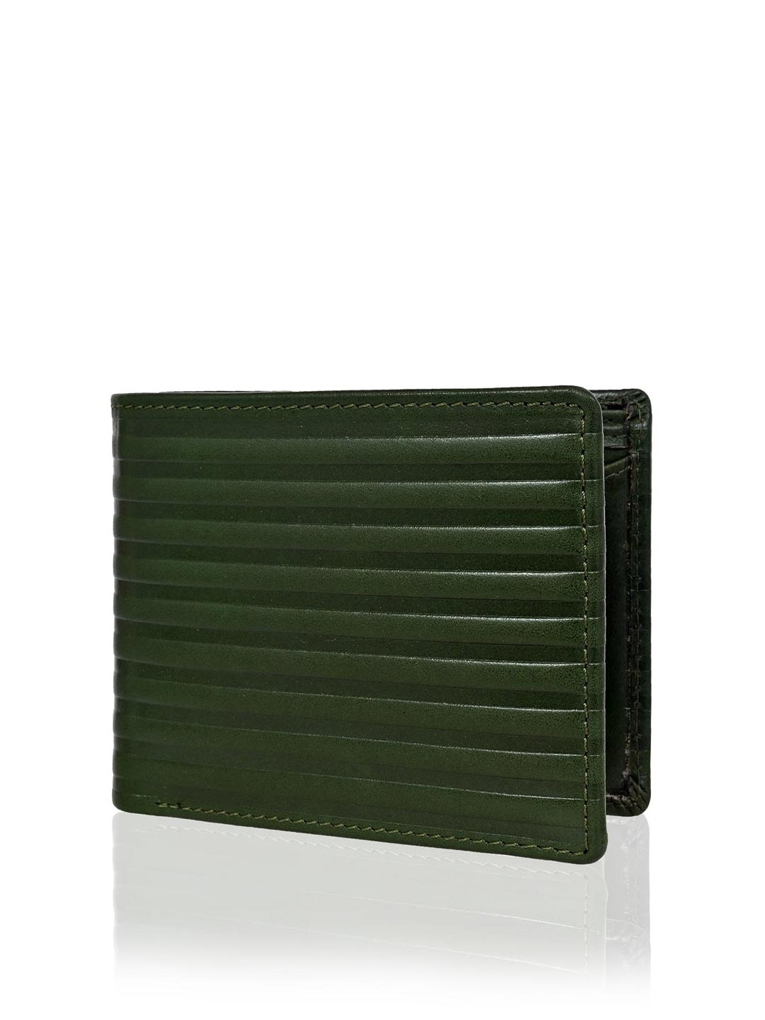 

Allen Cooper Men Striped Leather Two Fold Wallet, Green