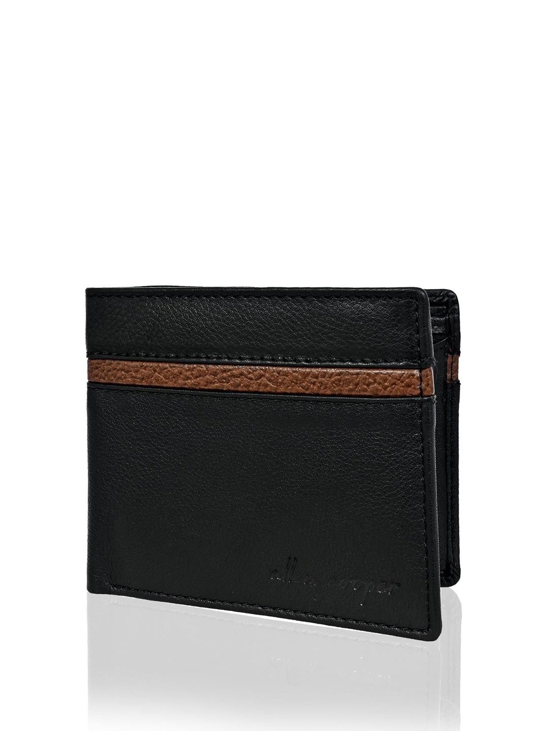 

Allen Cooper Men Textured Leather Two Fold Wallet, Black