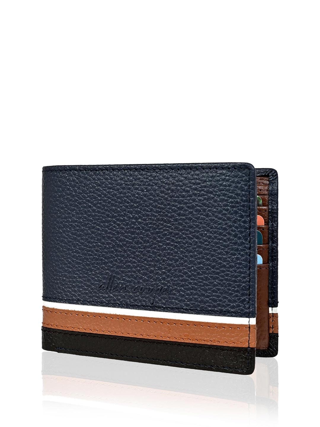 

Allen Cooper Men Colourblocked Leather Two Fold Wallet, Blue