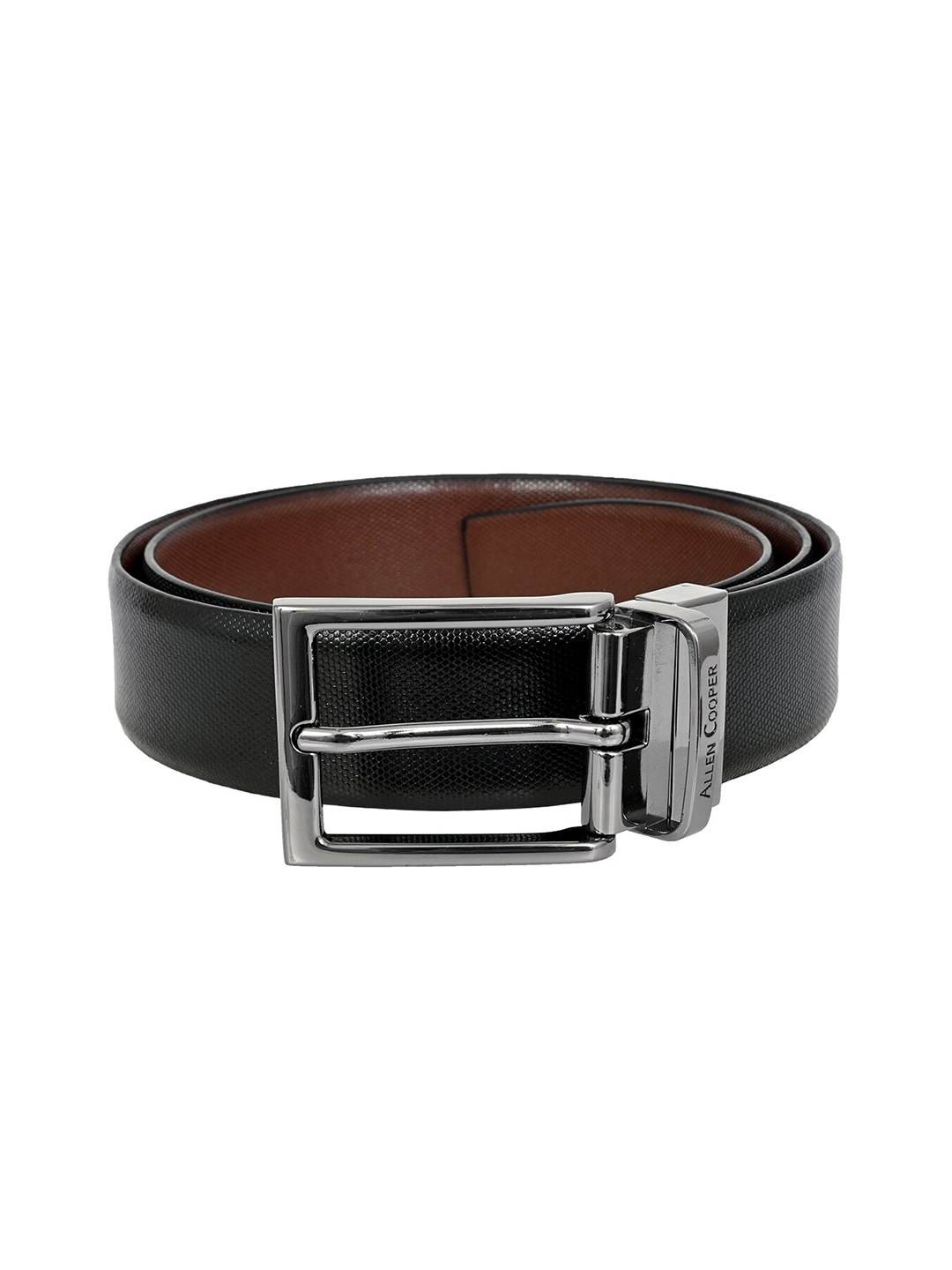 

Allen Cooper Men Textured Leather Reversible Formal Belt, Black