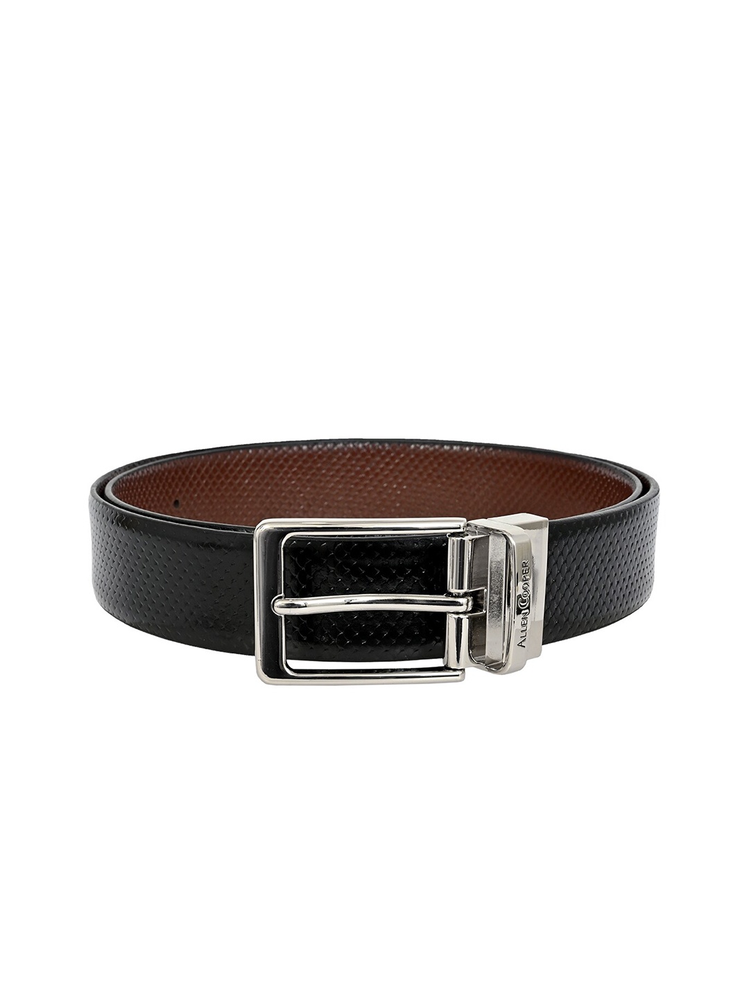 

Allen Cooper Men Textured Leather Reversible Formal Belt, Black