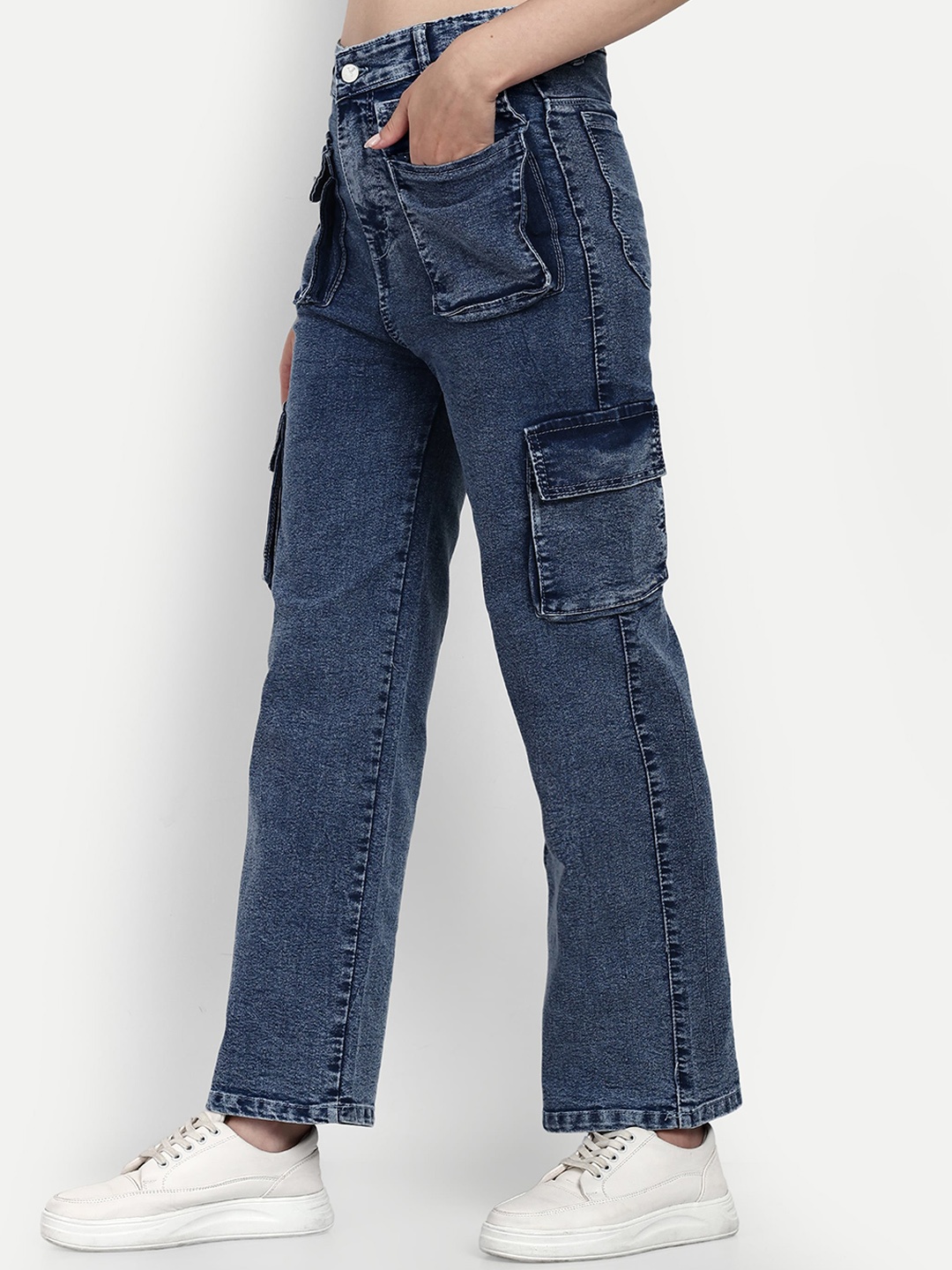 

BROADSTAR Women Smart Wide Leg High-Rise Stretchable Cotton Jeans, Blue
