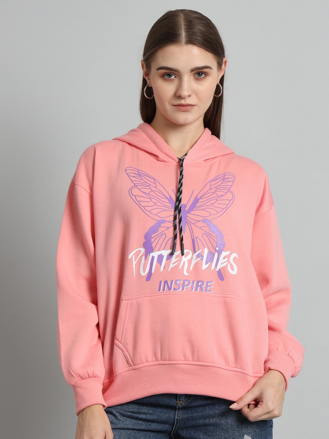 

Christy World Printed Hooded Fleece Sweatshirt, Peach