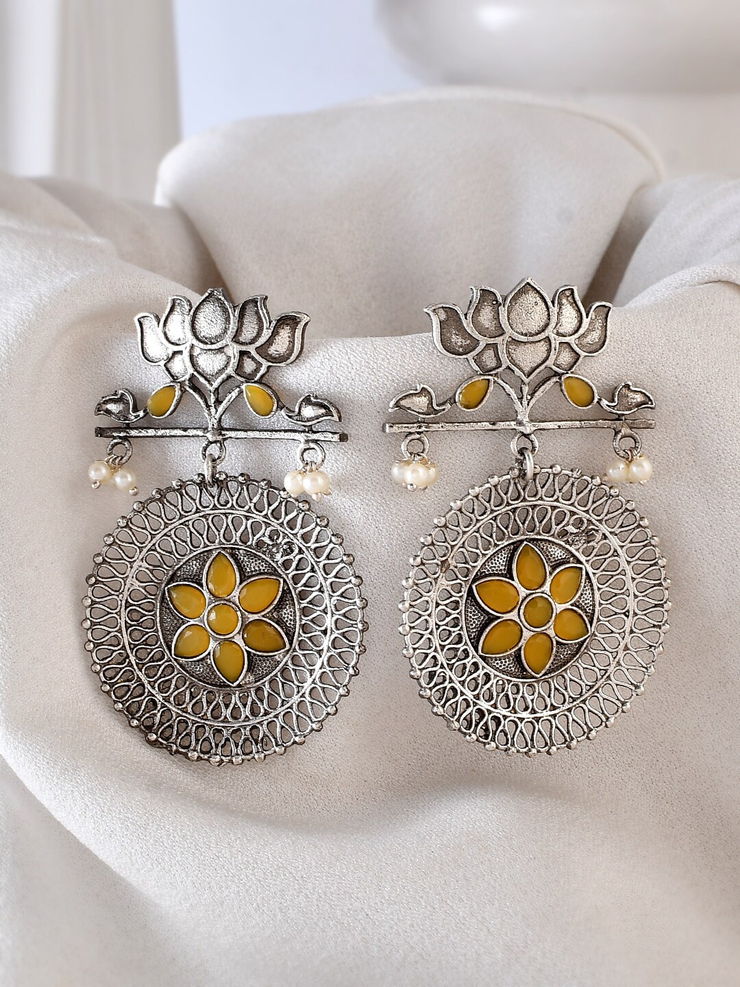 

DASTOOR Silver-Plated Beaded Contemporary Drop Earrings