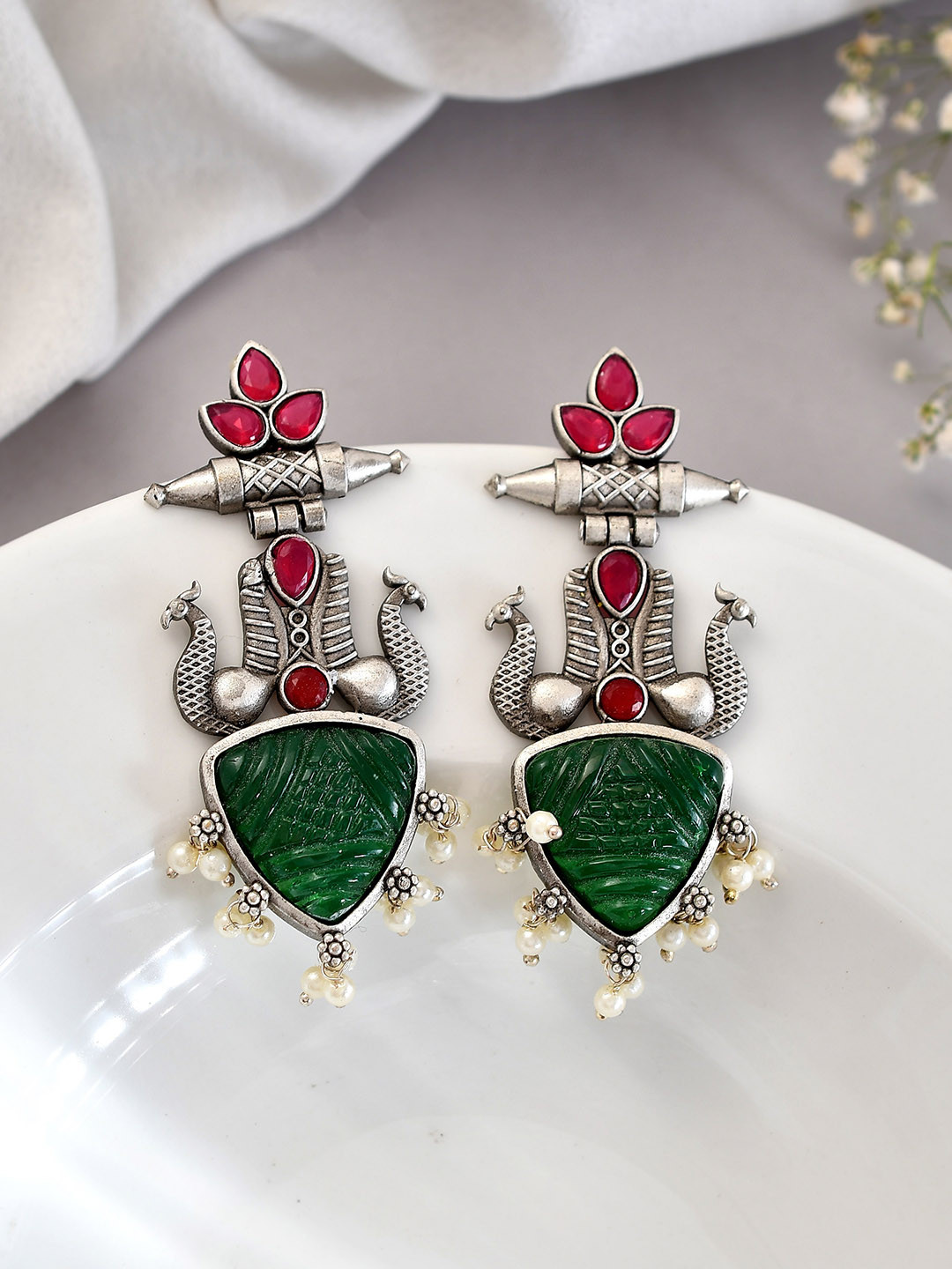 

DASTOOR Silver Plated Oxidised Jhumkas