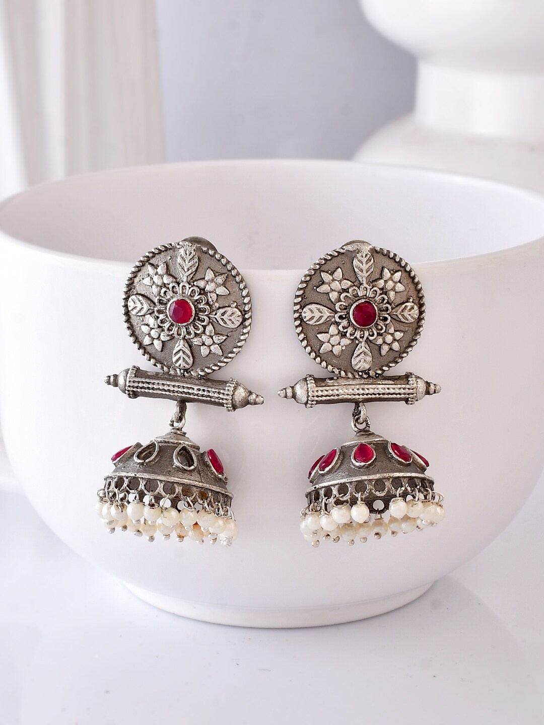 

DASTOOR Silver Plated Oxidised Jhumkas