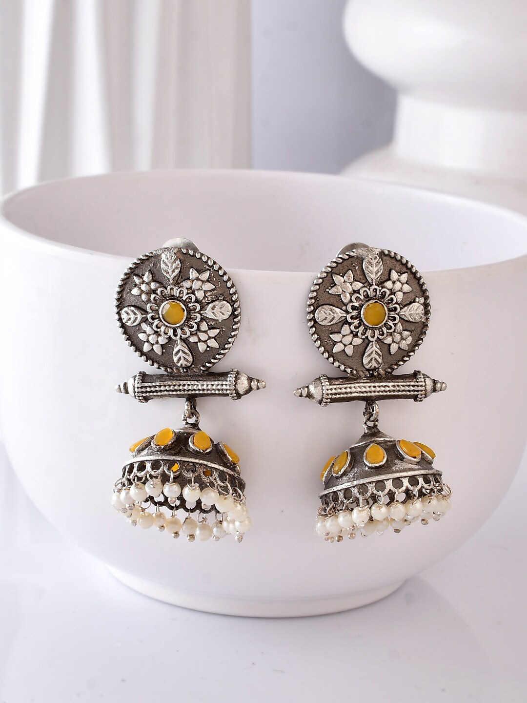 

DASTOOR Silver Plated Oxidised Jhumkas