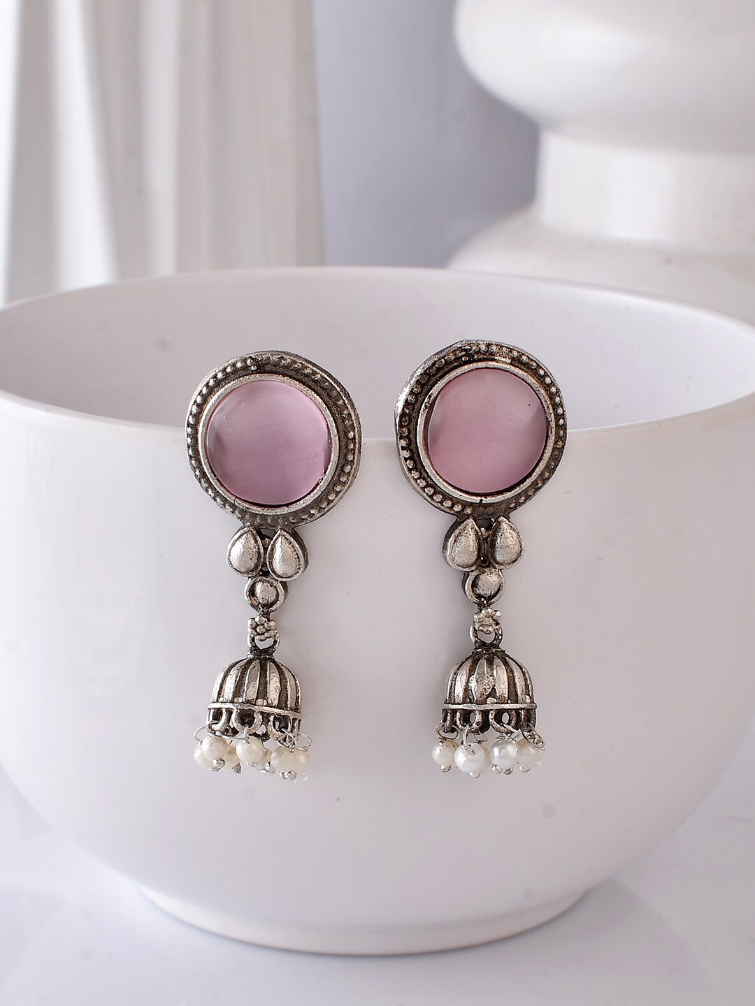 

DASTOOR Silver Plated Oxidised Jhumkas