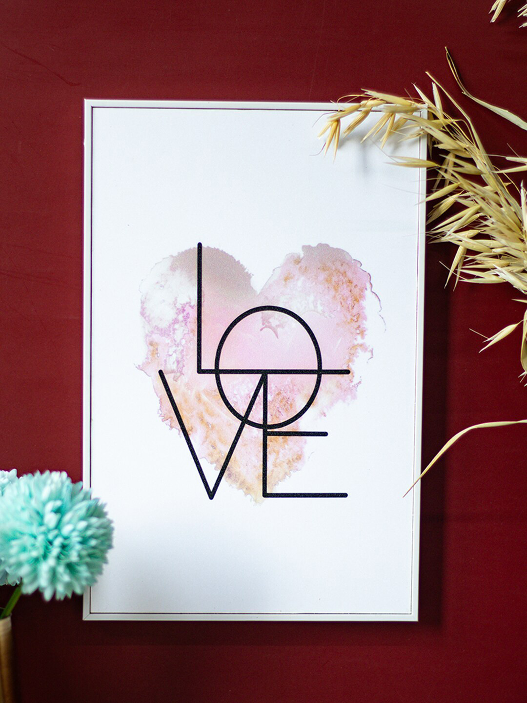 

MARKET99 White & Pink Heart Painting Rectangle Shape Wall Art