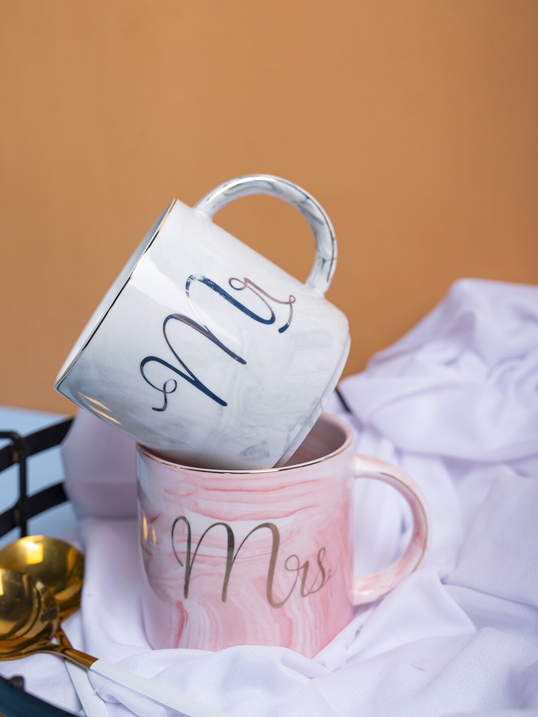 

MARKET99 Pink & Blue 2 Pieces Text or Slogans Printed Ceramic Glossy Mugs 350 ml Each