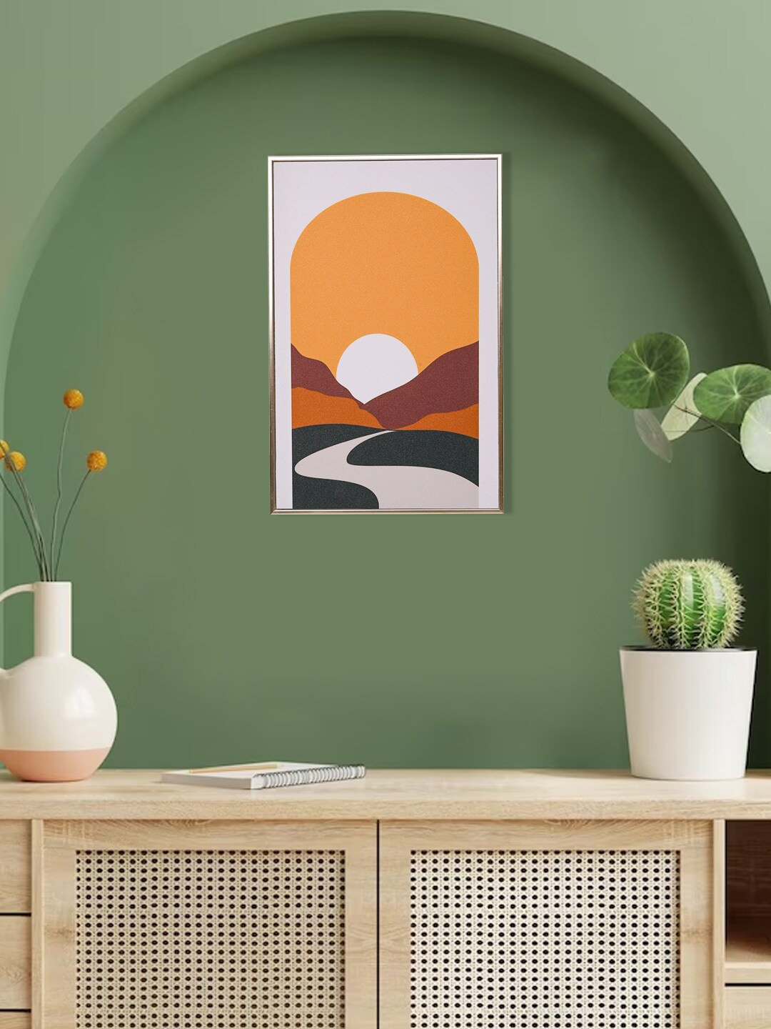 

MARKET99 Orange & White Rectangle Shape Sunset Painting, Multi