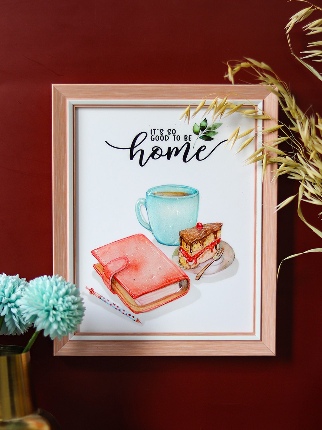 

MARKET99 White & Peach-Colored Coffee & Cake Pattern Painting Wall Art